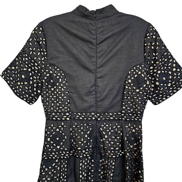 Anthropologie Kas Ny Black Iolet /Tan Shortsleeve Mock Turtleneck Dress - Picture 12 of 16